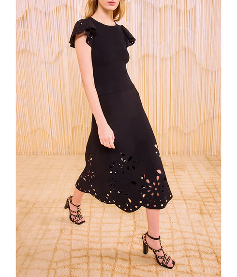 Edith Knit Ruffle Sleeve Top - Noir